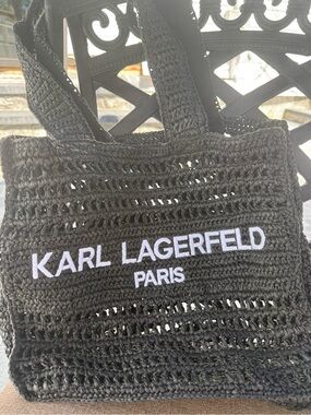 Karl Lagerfeld Black Crochet Tote with White Logo